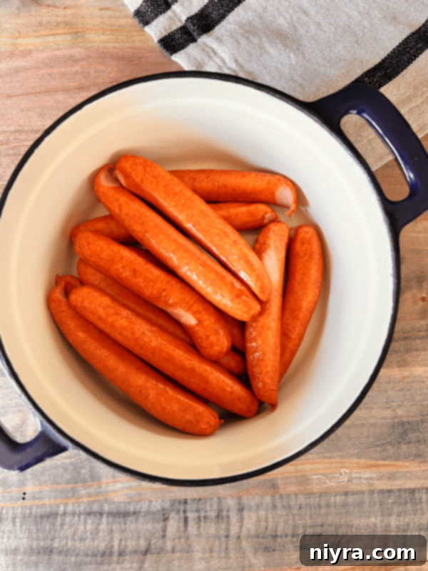 Wieners in a cast iron Dutch oven