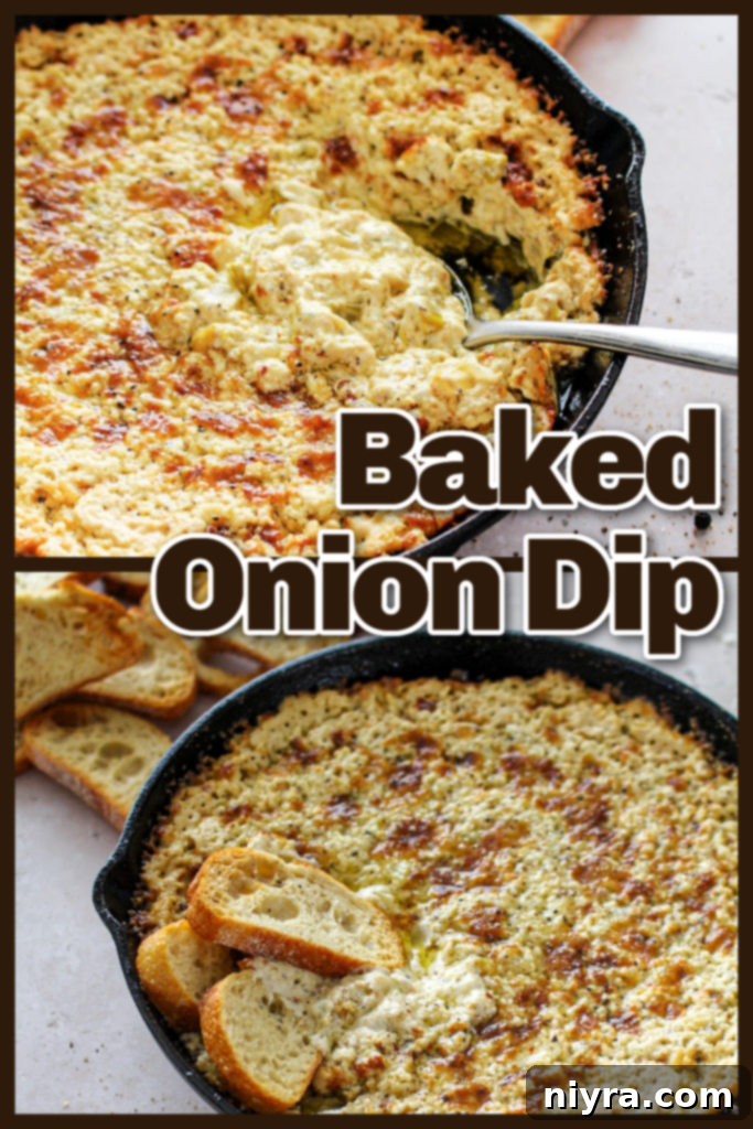 Baked Onion Dip served in a baking dish