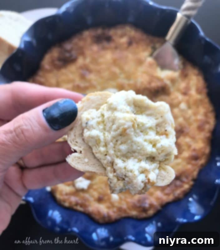 Baked Onion Dip served in a small baking dish