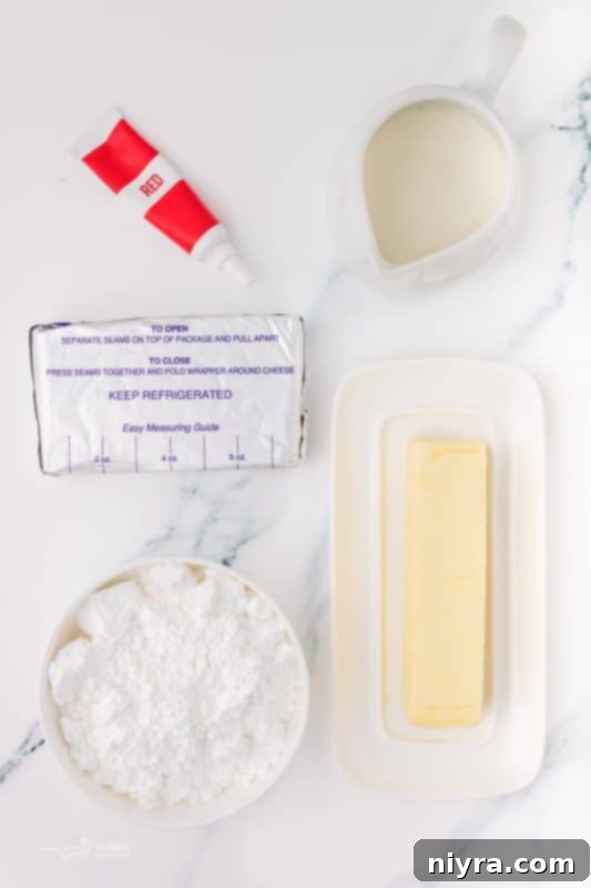 Close up of cream cheese frosting ingredients
