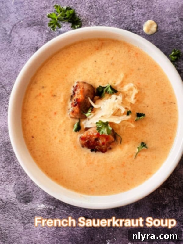 A final shot of French Sauerkraut Soup, inviting you to try it.