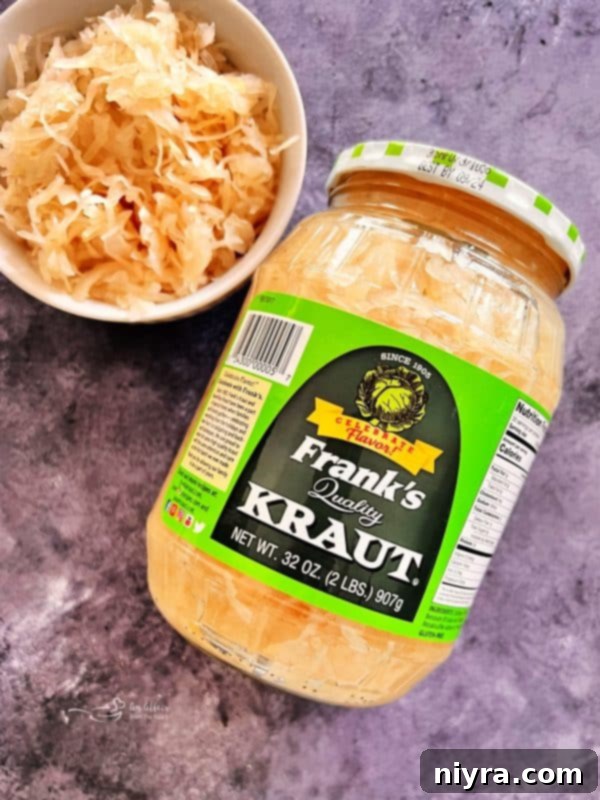 A jar of Frank's Kraut, emphasizing the key ingredient.