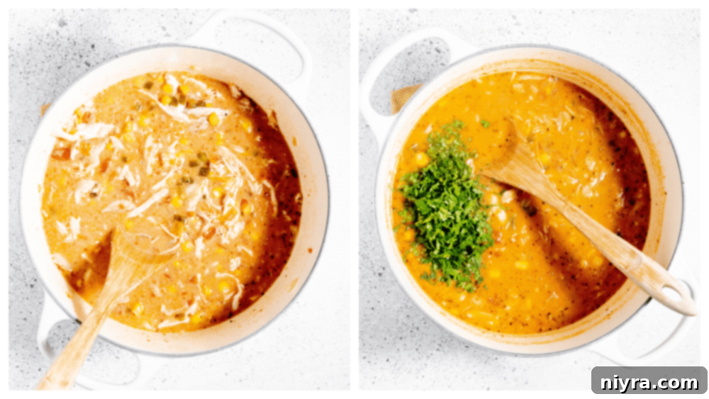 Step 6: Stirring in fresh cilantro before serving.