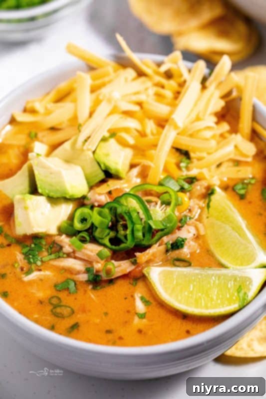 A bowl of Mexican Style Leftover Turkey Soup with a side of tortilla chips.