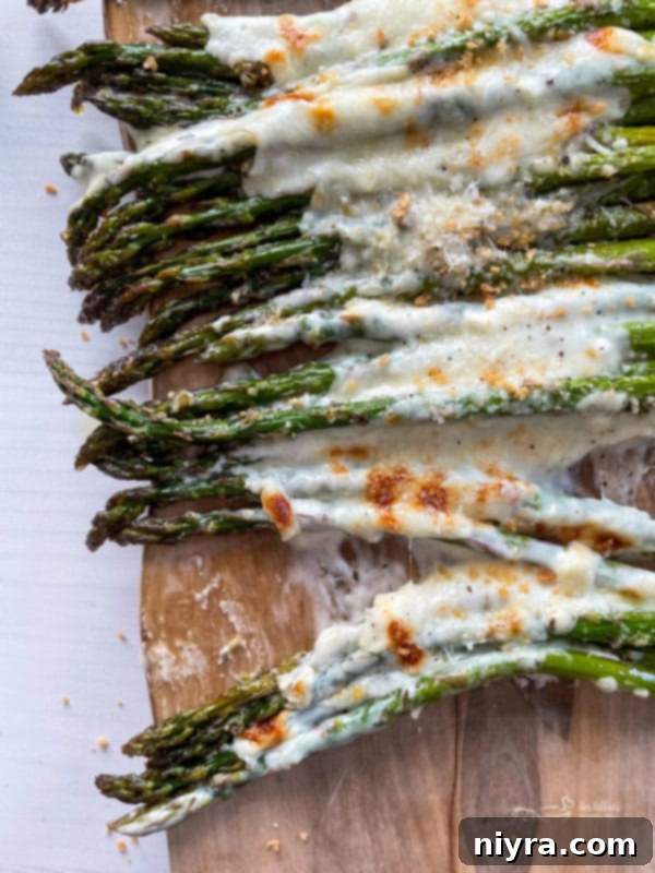 A dish of Garlic Cheese Asparagus, a suggested related recipe.