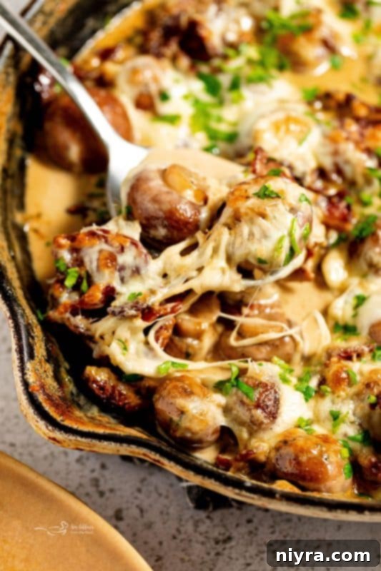 A serving of Creamy Mushrooms and Bacon, ready to be enjoyed.