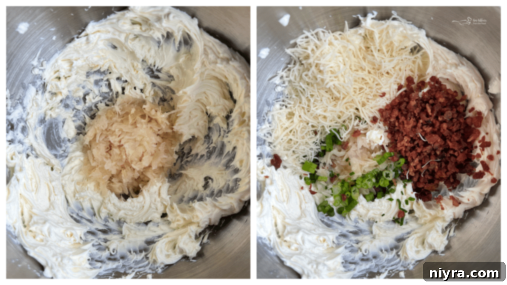 Adding sauerkraut and remaining ingredients to whipped cream cheese