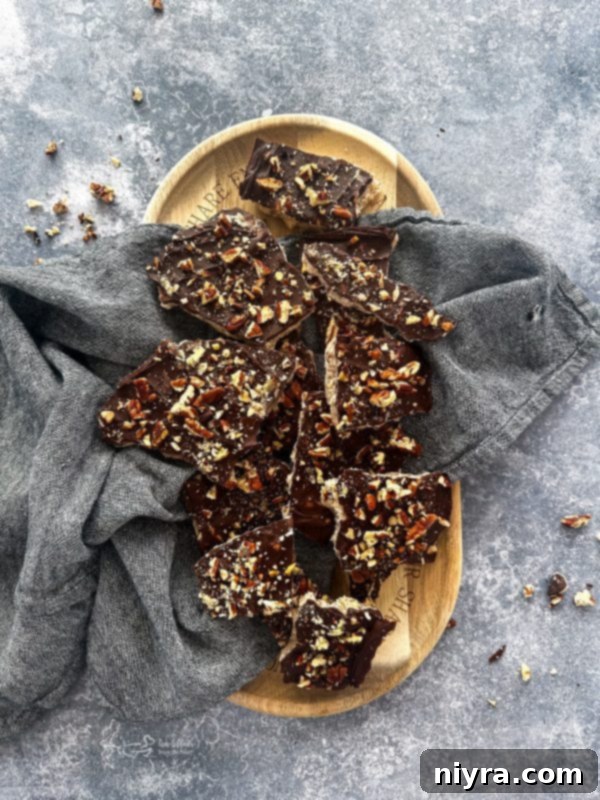 Plate of homemade toffee pieces ready to be served