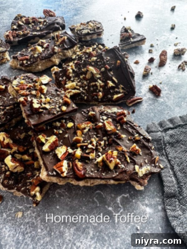 Homemade toffee bars on a platter, ready for serving
