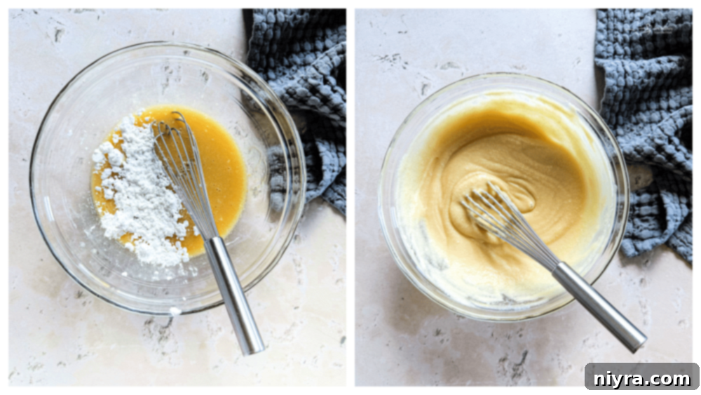 Golden Maple Delights 11 Ingredients for the maple icing being whisked together in a bowl.