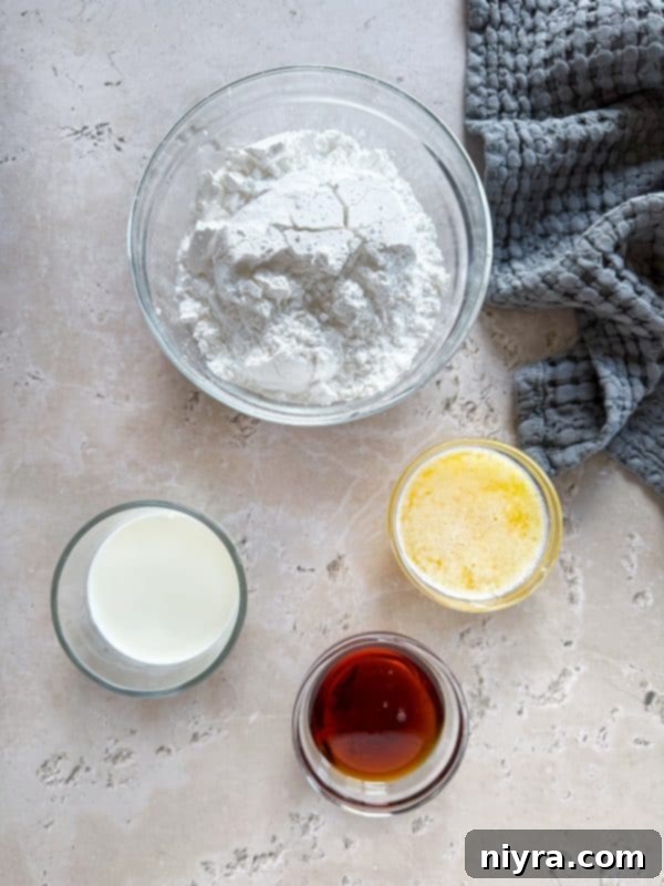 Golden Maple Delights 6 Detailed shot of the ingredients for the maple icing, including milk, butter, maple syrup, and powdered sugar.
