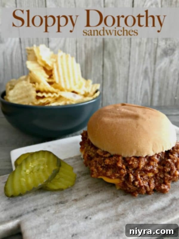 Pinterest image with text "Sloppy Dorothy Sandwiches"