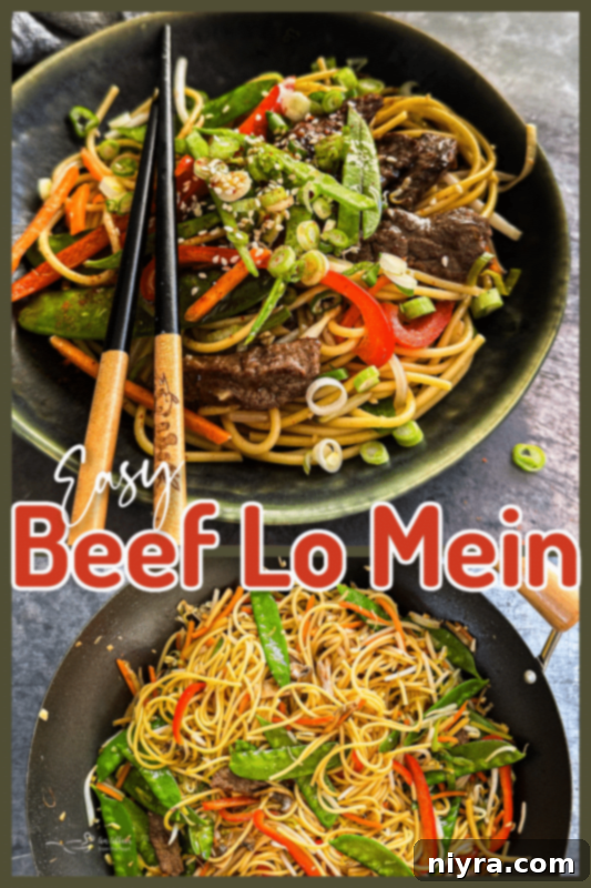 Promotional image for Beef Lo Mein recipe.