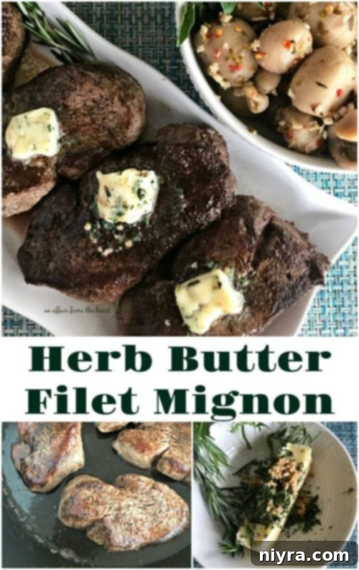 Aromatic Herb Butter Filet Mignon 3 A close-up of a beautifully cooked Filet Mignon, showcasing its tender center and crispy crust