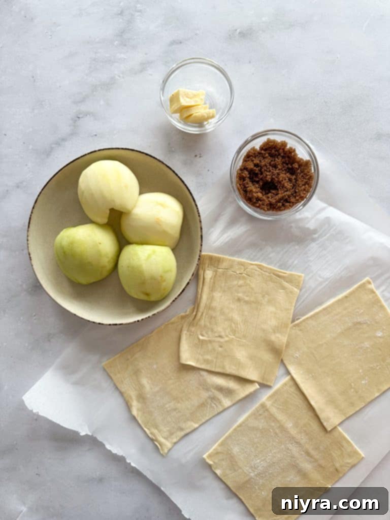 Spiced Rum Caramel Apple Dumplings 5 Ingredients for spiced rum caramel sauce laid out