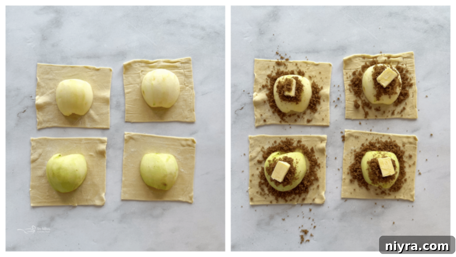 Spiced Rum Caramel Apple Dumplings 10 Placing apple on puff pastry square