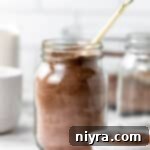 Cozy DIY Hot Chocolate Blend 17 Hot cocoa mix in a mason jar.