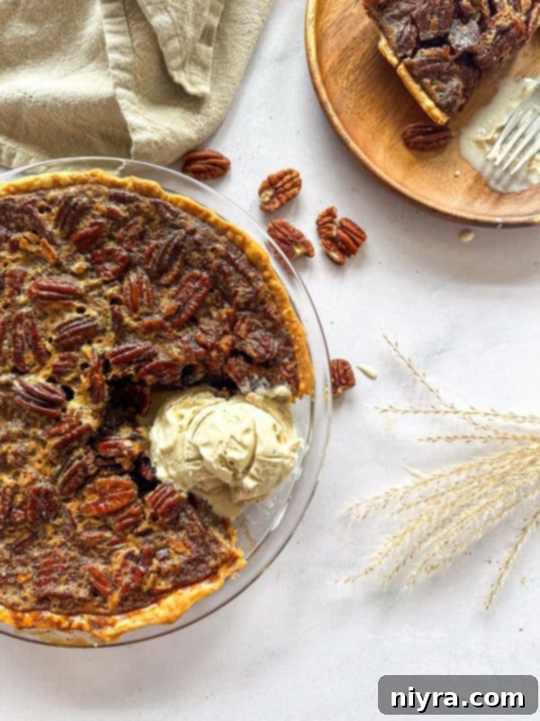 Whole Pecan Pie in a rustic setting