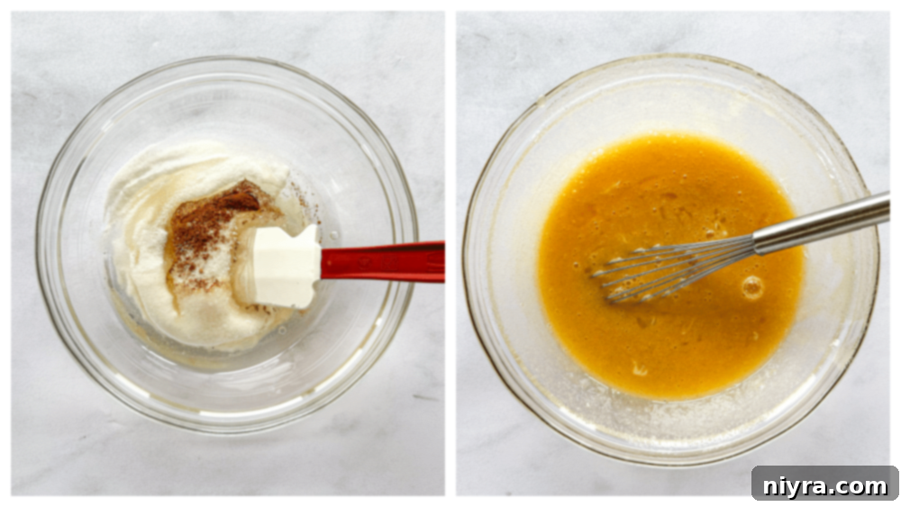 Mixing ingredients for pecan pie