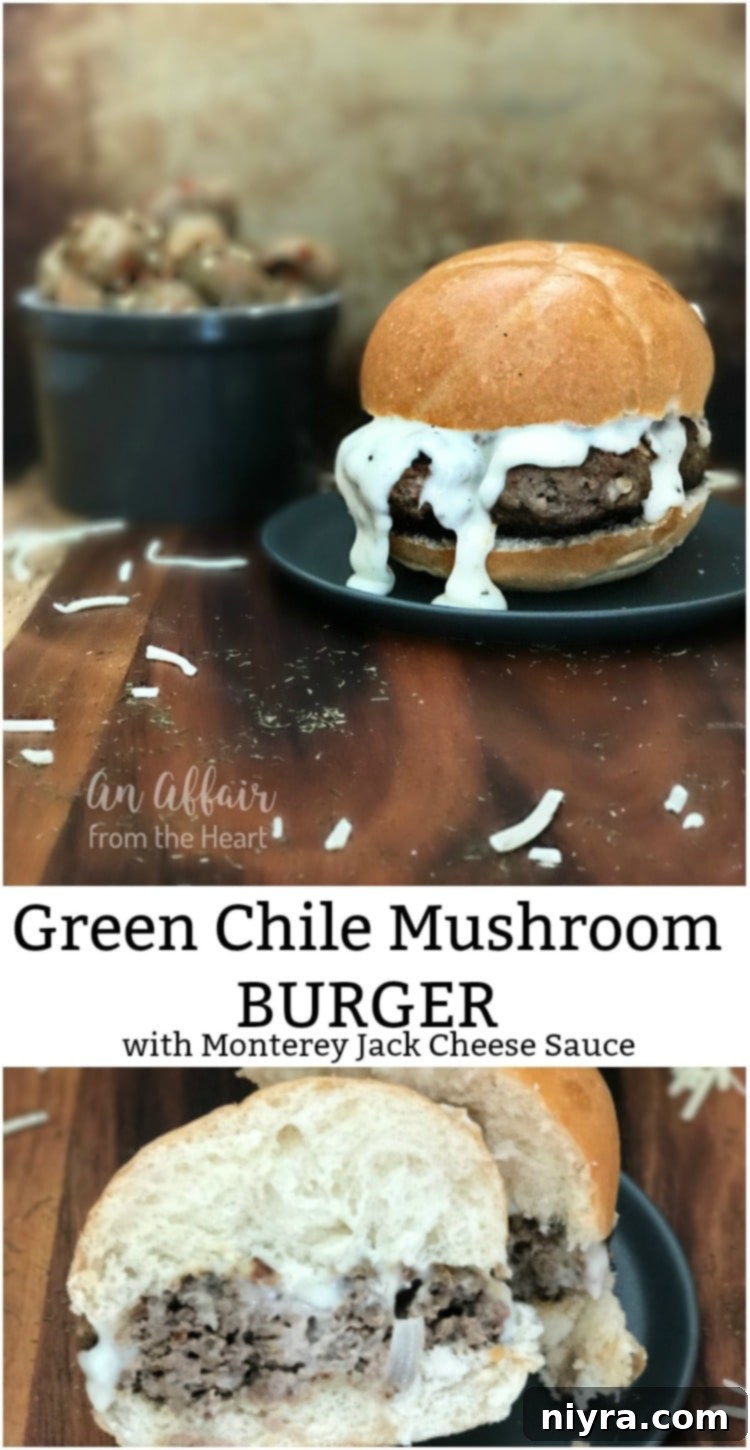 Green Chile Mushroom Burger with Monterey Jack Cheese Sauce - An Affair from the Heart