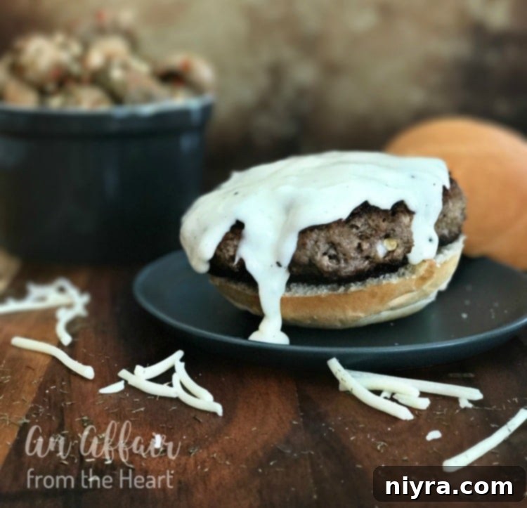 Green Chile Mushroom Burger with Monterey Jack Cheese Sauce