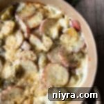 Extreme close up of Brussels Sprouts and Potatoes Au Gratin