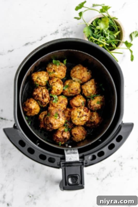 More Air Fryer Turkey Meatballs in a serving dish