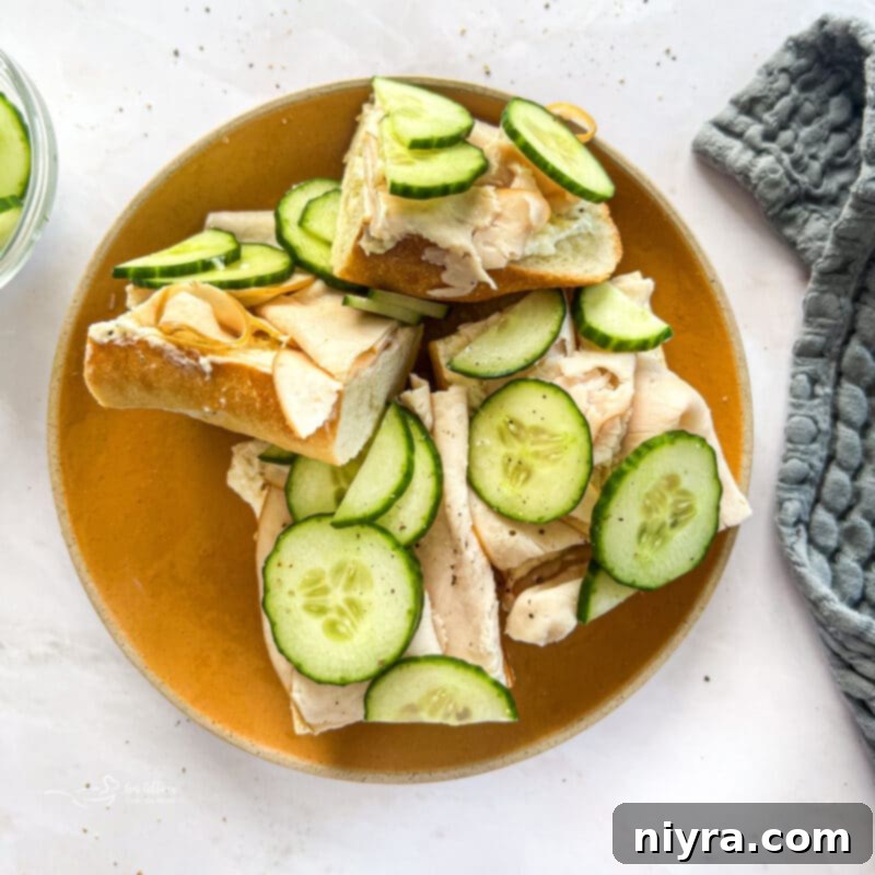 Various turkey dishes including sliced turkey ranch baguettes