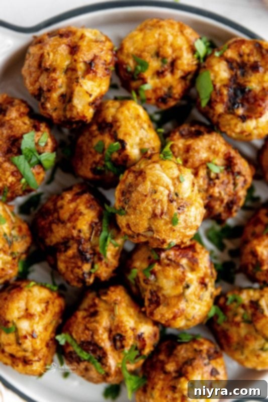 Closeup of Air Fryer Turkey Meatballs in a bowl