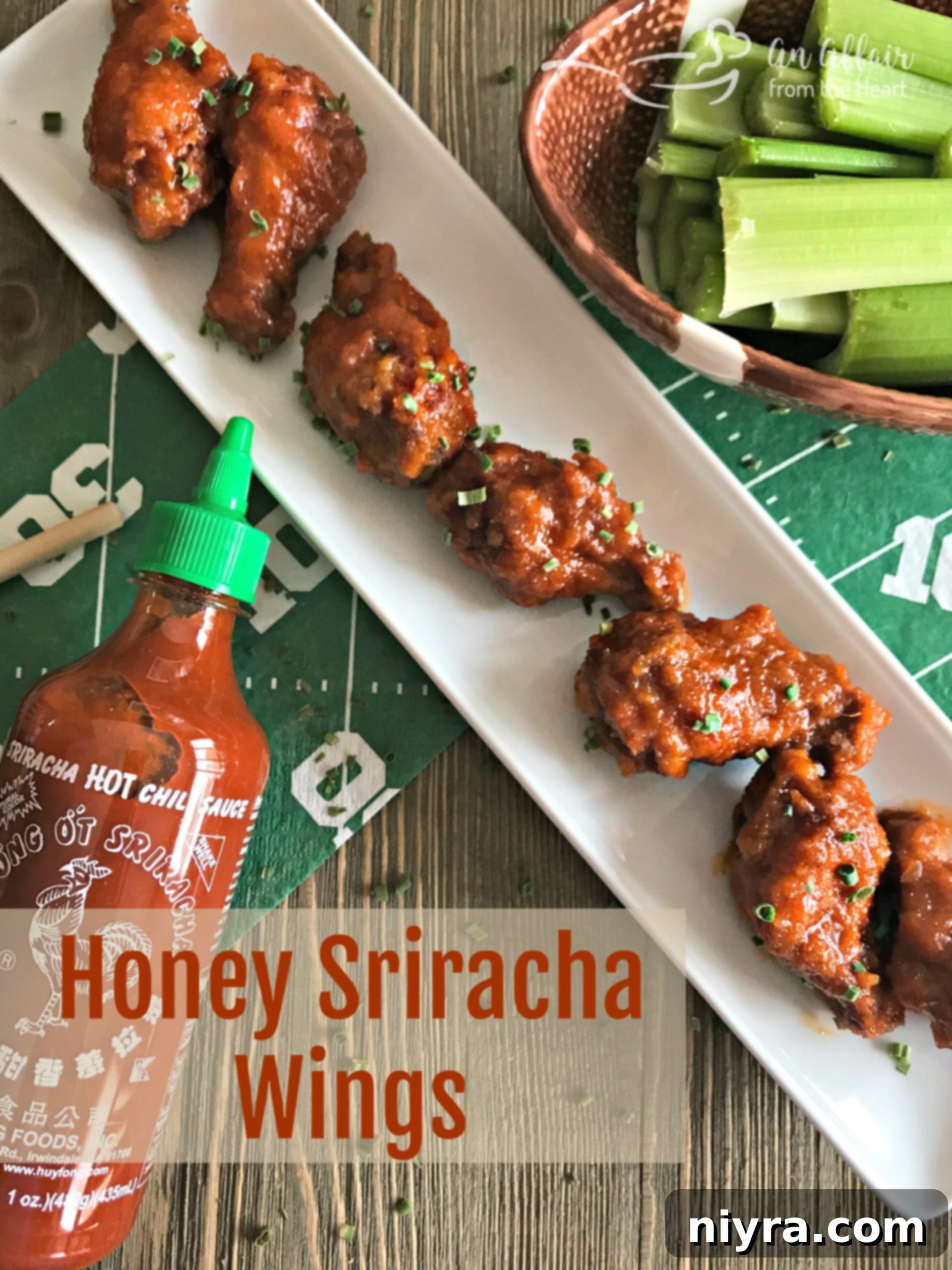 Sticky Honey Sriracha Wings 15 Honey Sriracha Wings - a full platter of finished wings