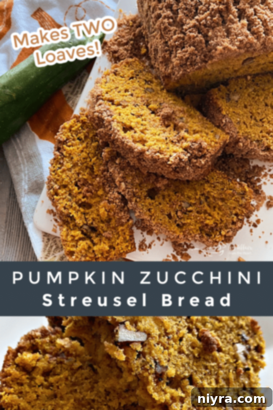 Pumpkin Zucchini Crumble Loaf 23 Pumpkin Zucchini Streusel Bread with a festive fall background