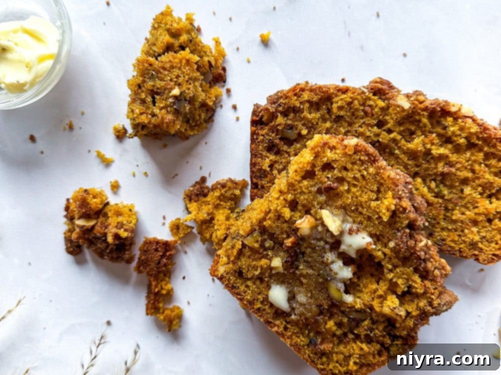 Pumpkin Zucchini Crumble Loaf 5 Close up of Pumpkin Zucchini Streusel Bread slices