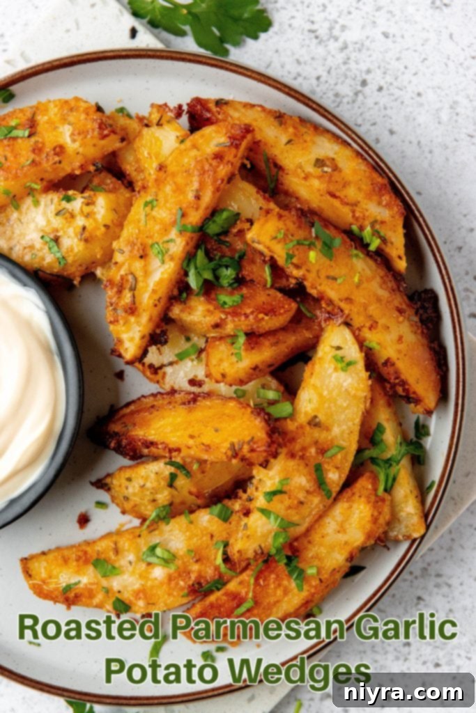 Hero shot of Roasted Parmesan Garlic Potato Wedges