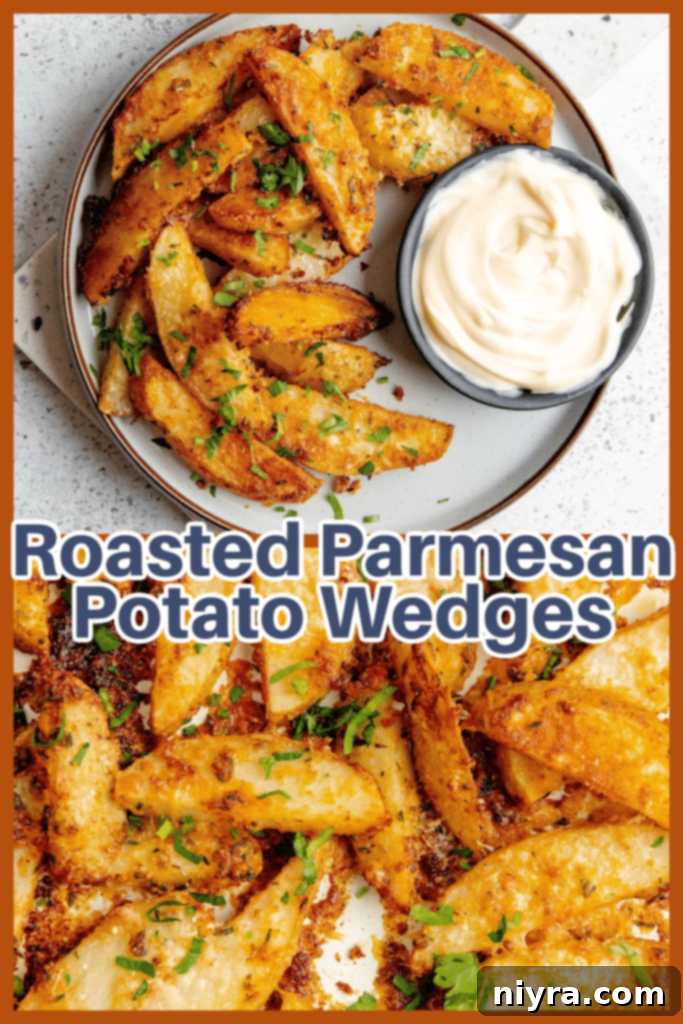 Platter of Roasted Parmesan Potato Wedges with fresh parsley