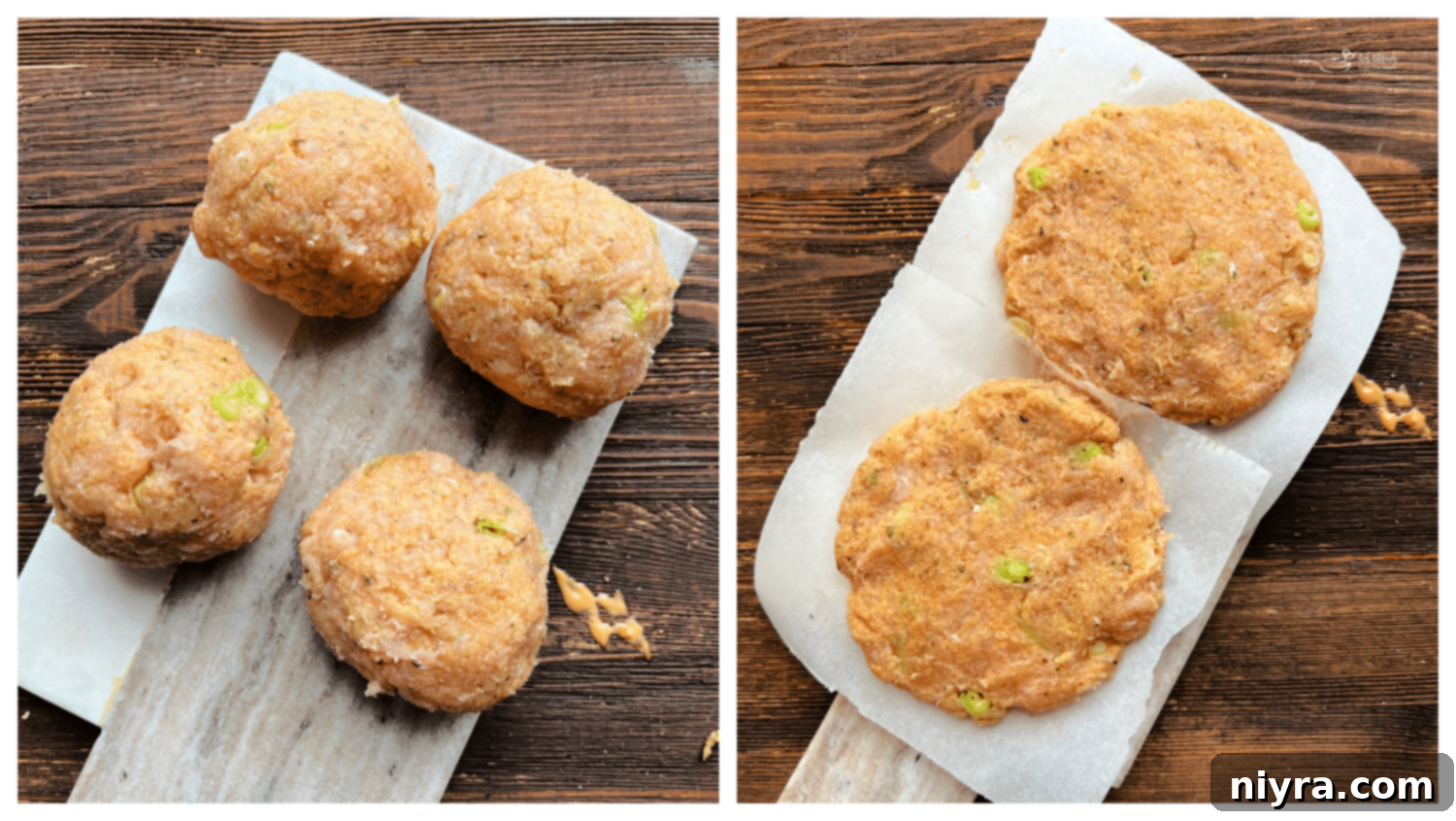 Forming four equal turkey burger patties.
