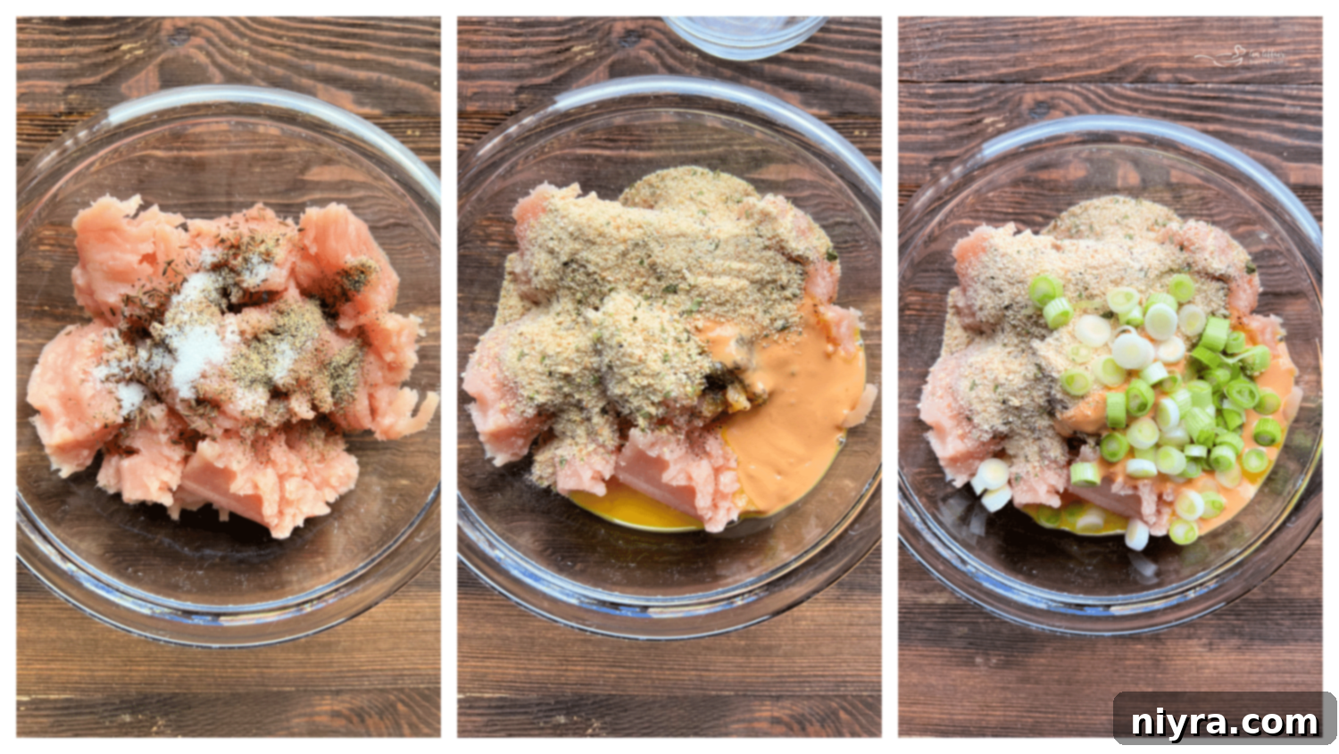 Close-up of a bowl with ground turkey and seasonings being mixed.