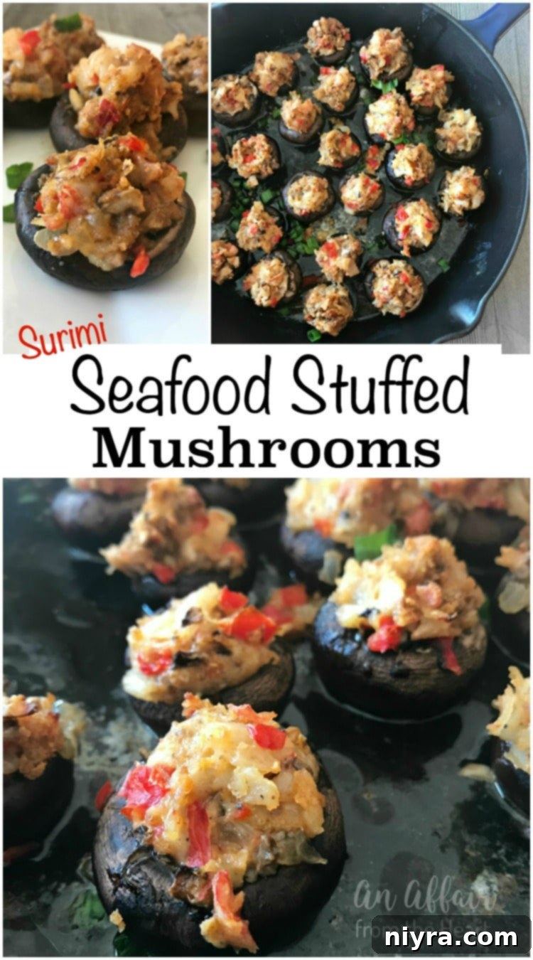 Close-up of perfectly baked Surimi Seafood Stuffed Mushrooms