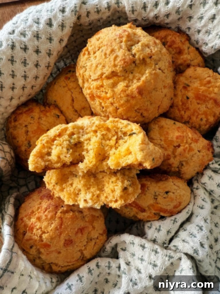 Close up of a Dorothy's cornbread drop biscuit with a bite out of it.