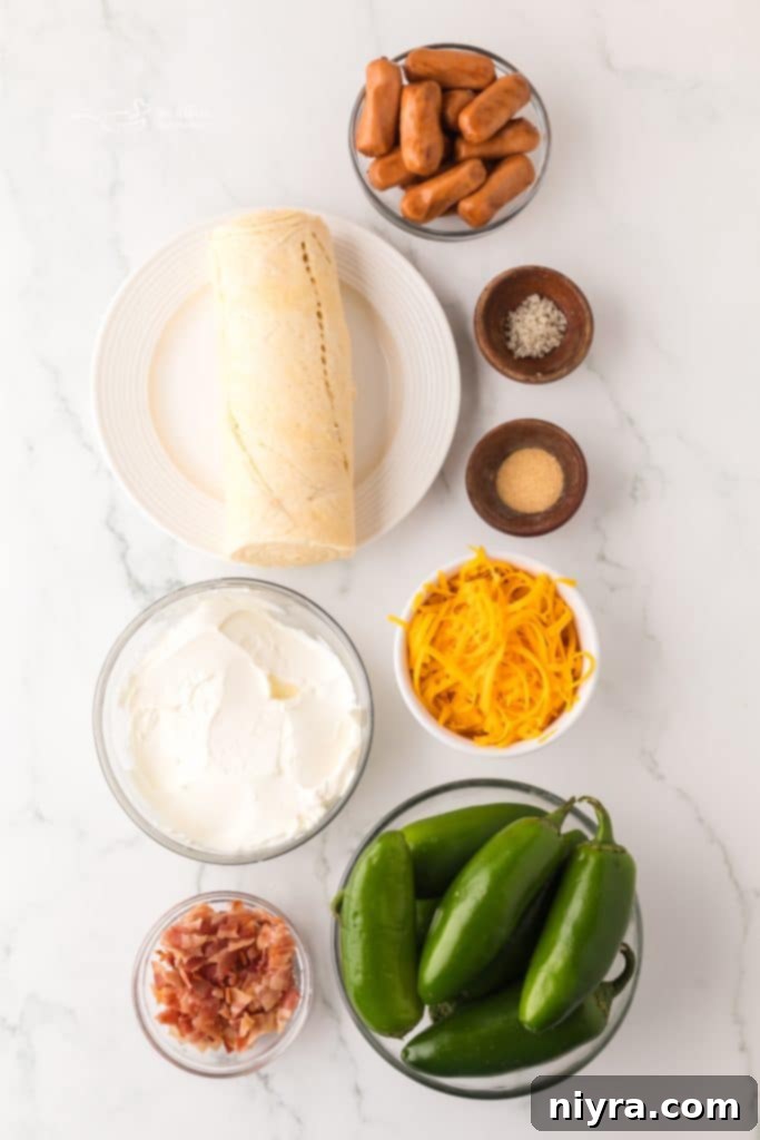 Arrangement of all fresh ingredients for Jalapeño Popper Pigs in a Blanket before assembly