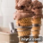 2 double waffle cones full of Chocolate Malt Ice cream. Some dripping down the cone.