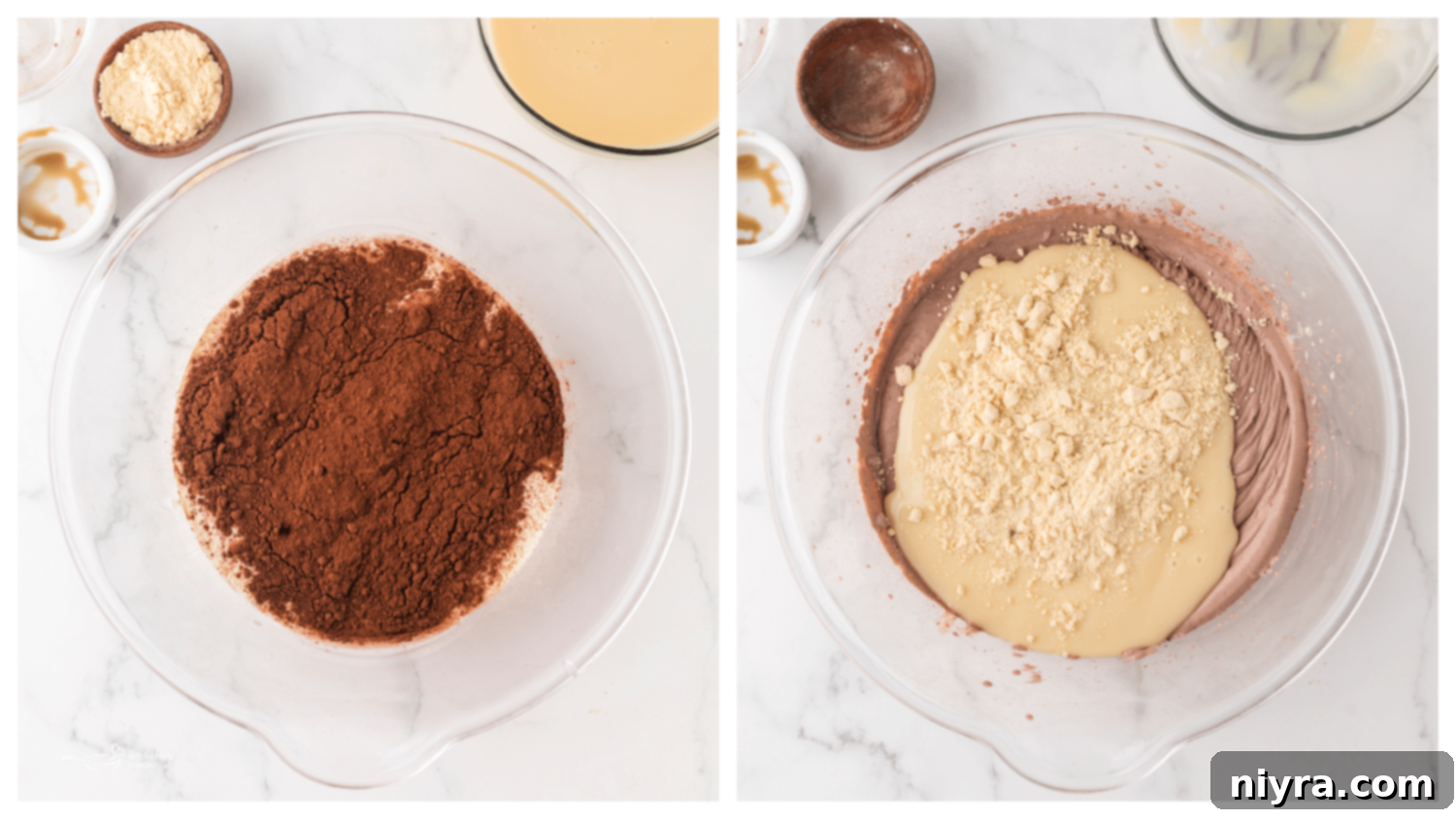 Ingredients for chocolate malt ice cream in bowls.