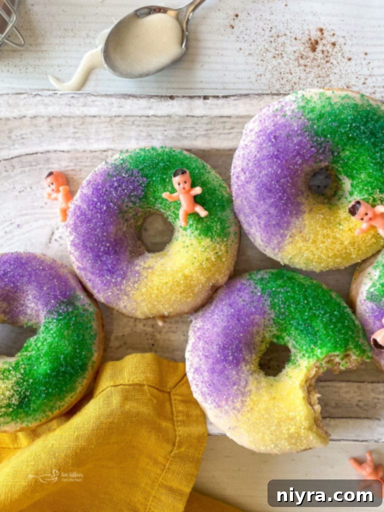 Easy Air Fryer Biscuit Donuts 14 decorated King Cake Baked Donuts close up