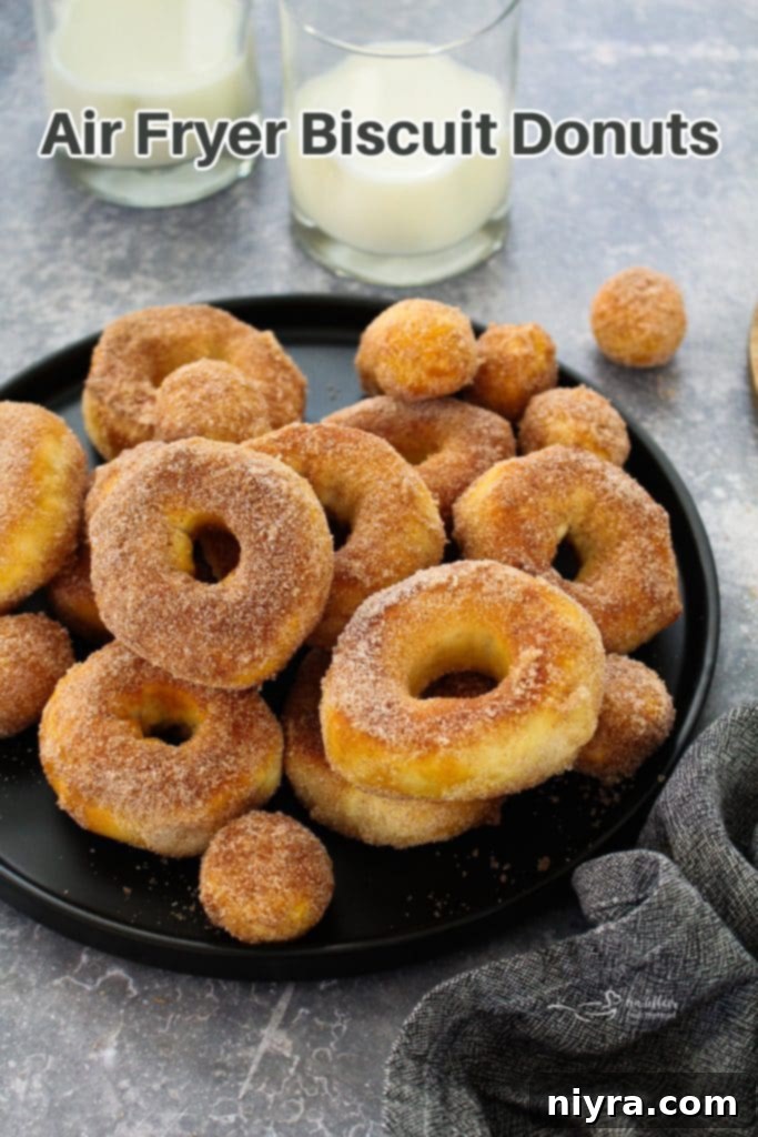 Easy Air Fryer Biscuit Donuts 15 Hero shot of air fryer biscuit donuts