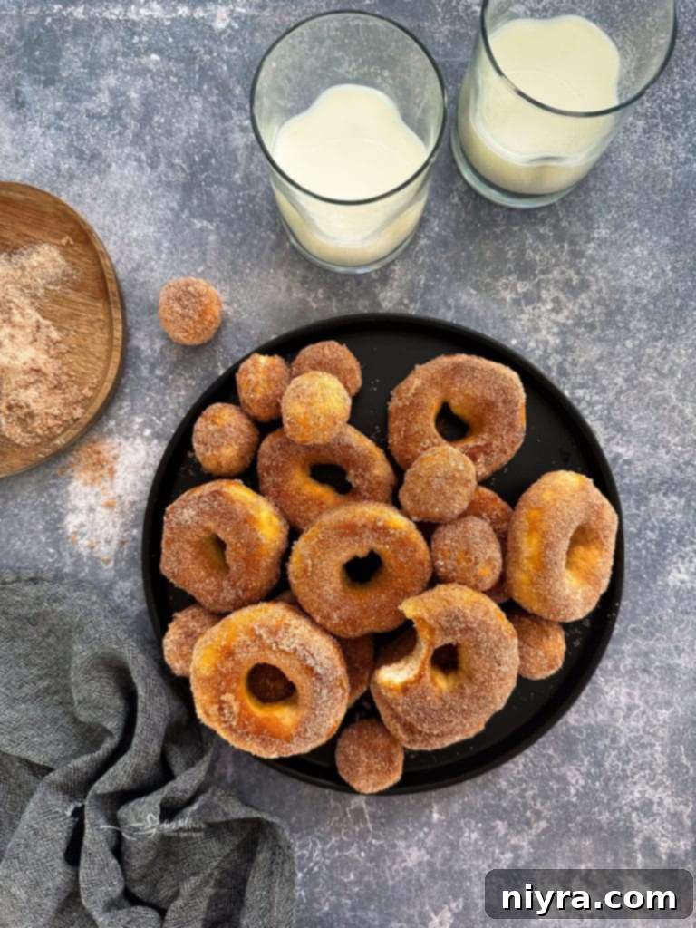 Easy Air Fryer Biscuit Donuts 4 Air fryer biscuit donuts on a cooling rack