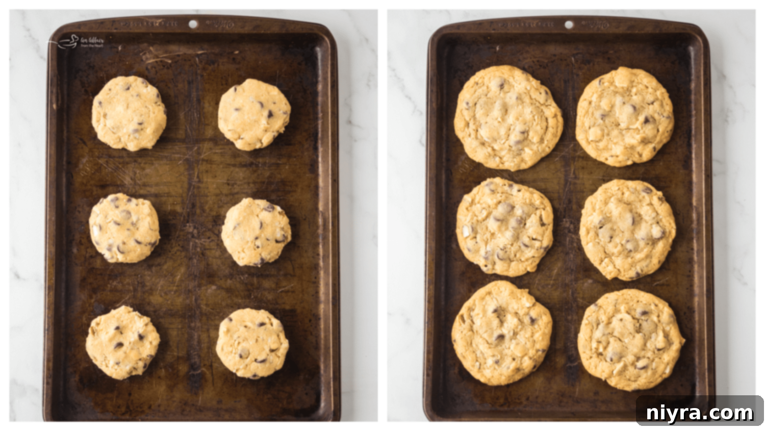 Folding chocolate chips, coconut, and almonds into cookie dough