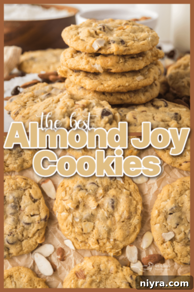 Stack of Almond Joy Cookies on a wire rack