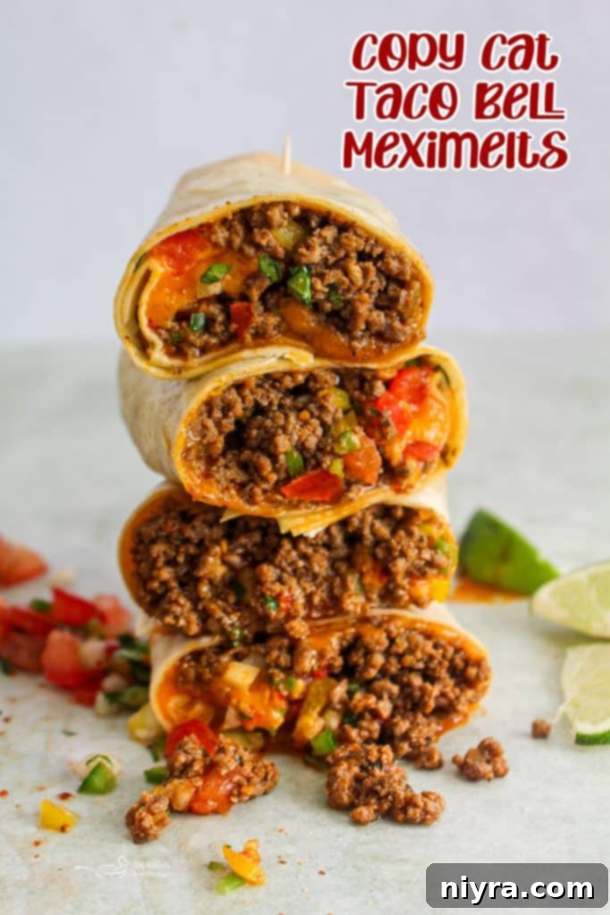 A final, appealing shot of the homemade Taco Bell Meximelts.