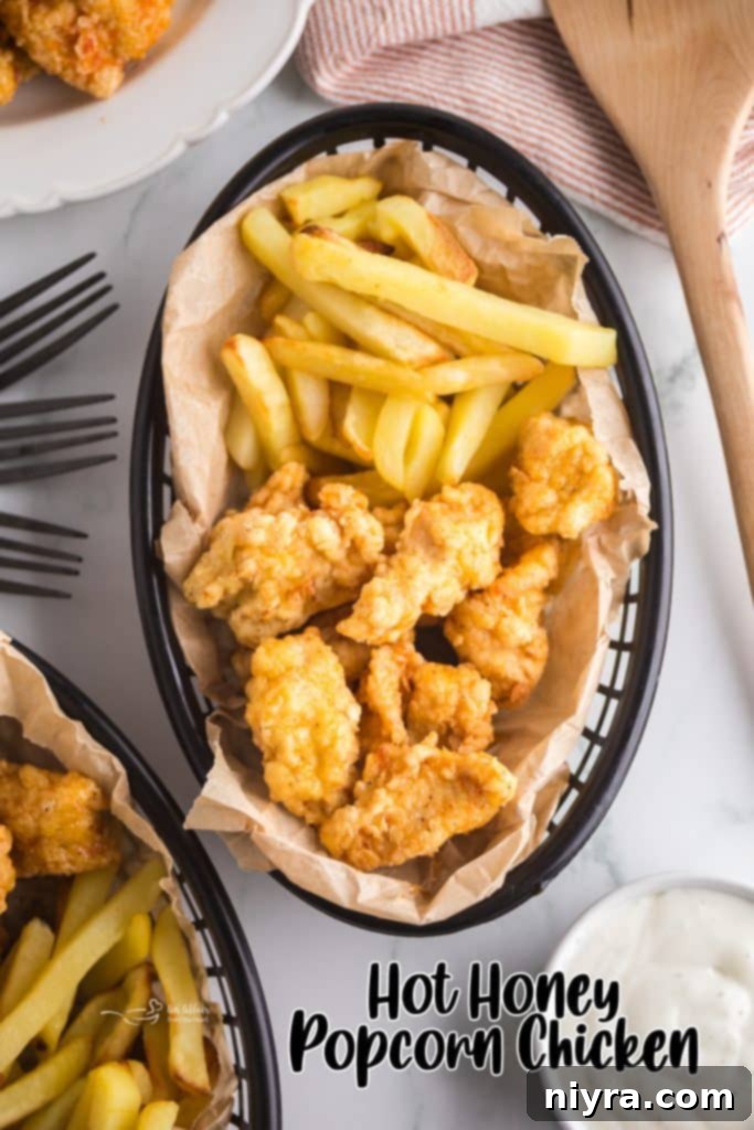 Fiery Honey Crispy Chicken Bites 13 Large platter of Hot Honey Popcorn Chicken ready to serve.