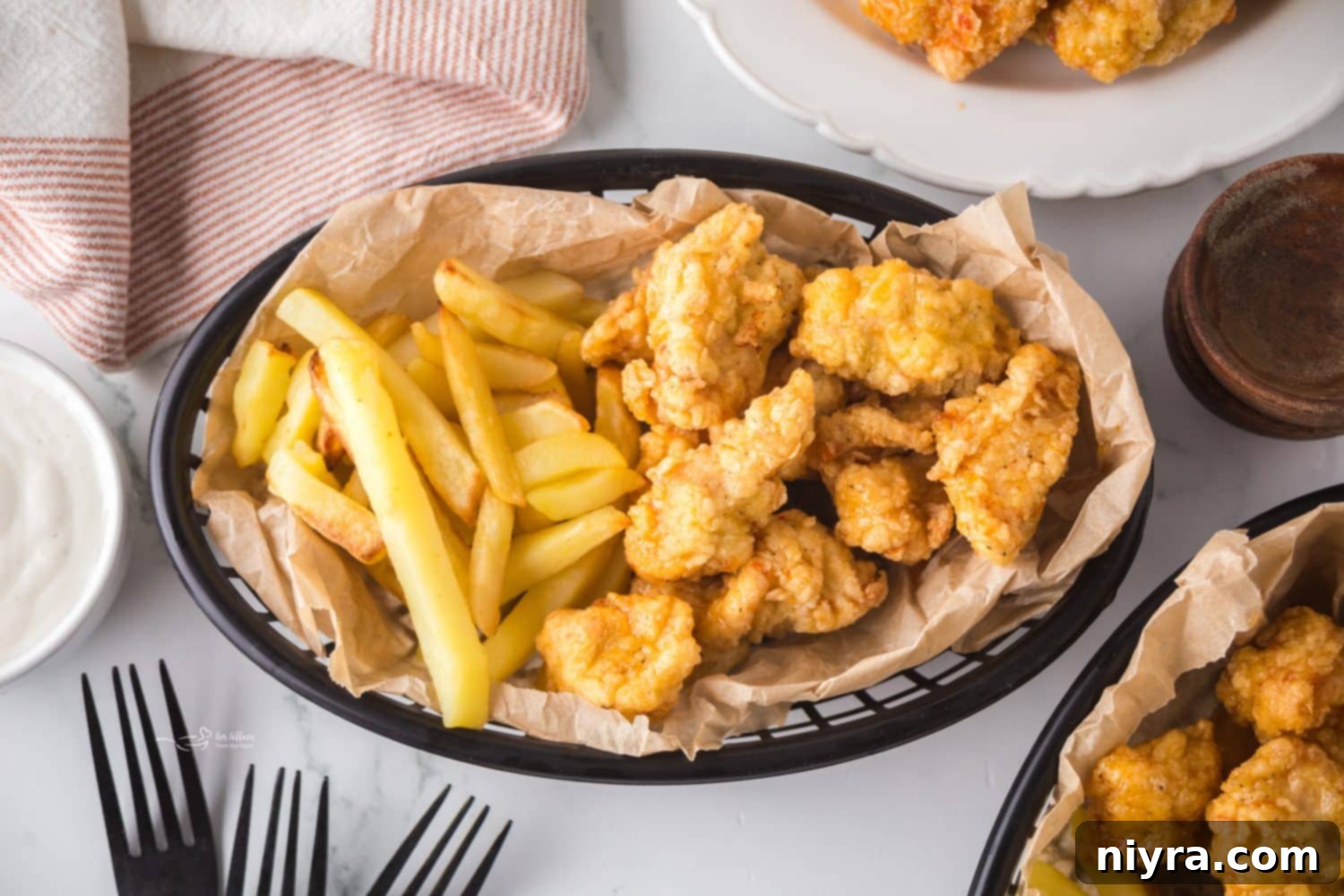 Fiery Honey Crispy Chicken Bites 5 Ingredients for Hot Honey Popcorn Chicken laid out on a table.
