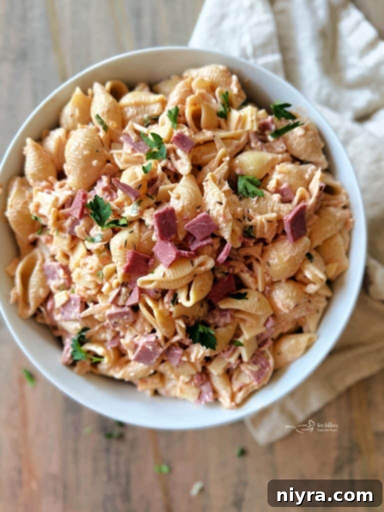 Reuben Pasta Salad with a full serving